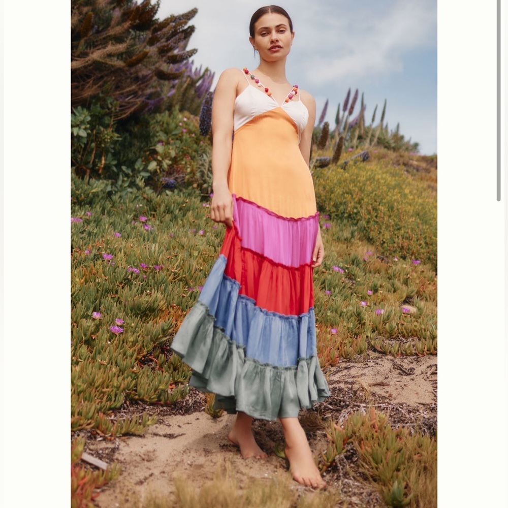 NWOT Anthropologie Rainbow V Neck Maxi Dress